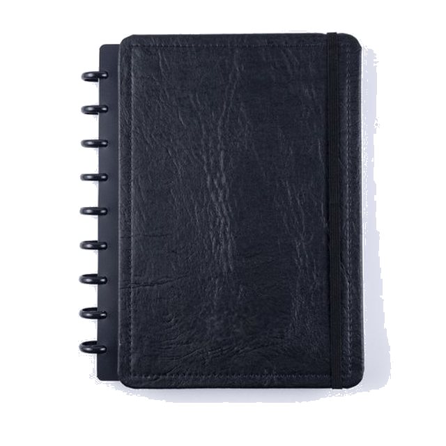 Caderno de disco com capa de couro preto